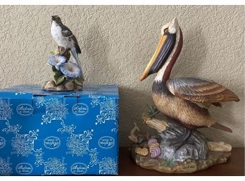 (2) Andre By Sadek Figurines - 1999 Mockingbird And 2001 Brown Pelican