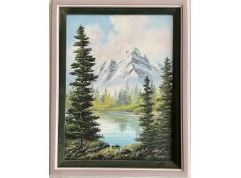 Original Mountain Landscape Oil On Canvas In Frame