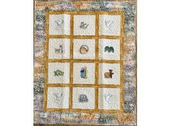 Machine Stitched Noah's Ark Quilt With Machine Embroidered Animals