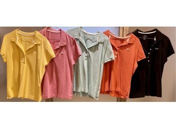 (5) Talbots XL Ladies Polo Shirts Short Sleeve With Embroidered Dragonfly, Assorted Colors