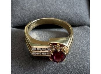 14K Gold Ring Cut Natural Rhodolite Garnet, 1.17 Ct, Diamonds, .26 Ct, Size 8.75, Weighs 8.45 Grams Appraisal