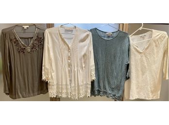 (4) Coldwater Creek Shirts Cotton And Lace Women's Size Large