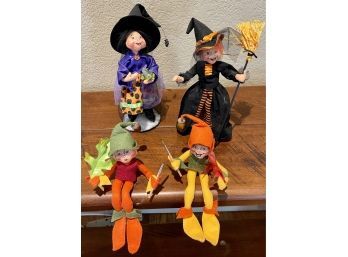 (4) Anna Lee Fall Figurines (2) Witches And (2) Elf's