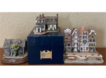 Collection Of (3) House Figurines - Wonderworld, Town Hall Collectables, Llanos & Maingot