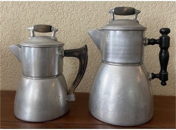 (2) Vintage Wear-ever Aluminum Coffee Pots With Wood Handles