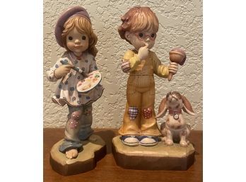 (2) 7 Inch Anri Design Wood Figurines - 'finishing Touch' 810/4000, And 'sweet Treat' 649/4000