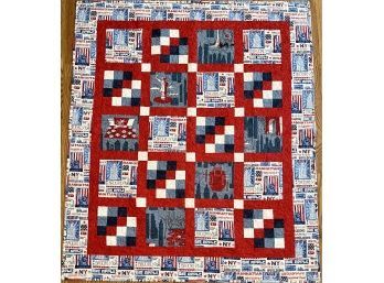 Machine Stitched Original Quilt By Arlene Krulewich I Love NY With Satine Back