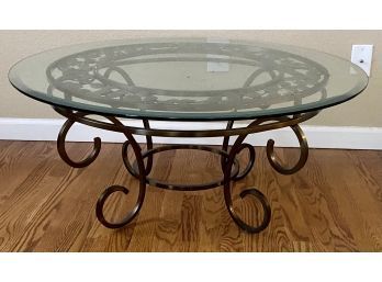 Round Glass Top Coffee Table With Metal Leaf Base