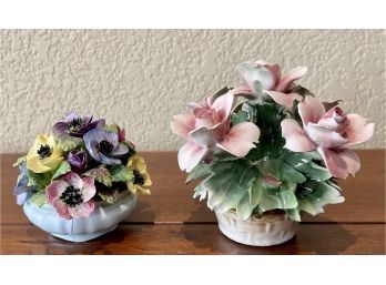 Coalport, England Porcelain Flower Arrangement And Nuova Capodimonte Porcelain Flower Arrangement ( As Is )t