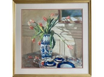 Original Signed Sandy Nelson Perrine Pastel 'still Life With Tulips'