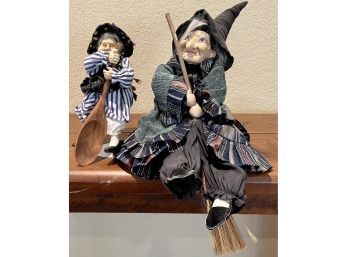 (2) Vintage Witch Shelf Figurines One With Spoon And Potion Recipe