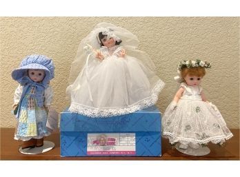 (3) 8 Inch Madame Alexander Dolls - Holly Hobby, Little Guardenia Bridesmaid, Bride 435 With Box