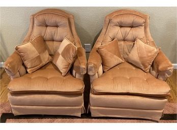 Pair Of Swivel Rocking Arm Chairs With Matching Pillows