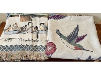 2 Vintage Cotton Bird Themed Throws 50'W X 68'L