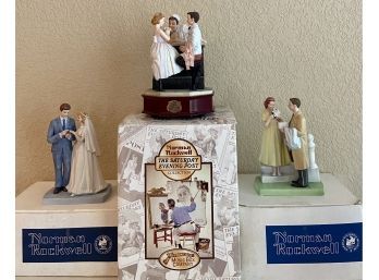 (3) Norman Rockwell Figurines With Original Boxes - After The Prom, Bride & Groom, The First Prom