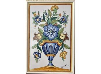 Vintage Hand Painted Ceramic Tile From Spain By Boix In A Ceramic Frame