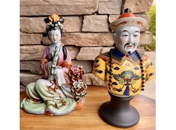 (2) Porcelain Hand Painted Asian Figurines