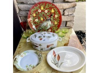 Collection Of Vintage Glass & Porcelain Including Bird Platter, Stafford Lidded Casserole, Limoges, Nippon