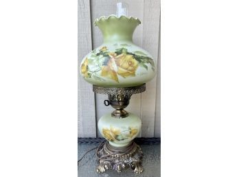 Antique Satin Glass Hand Painted Hurricane Lamp