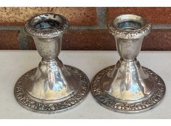 Pair Of Newport Sterling Weighted Candle Holders (409 Grams Total)