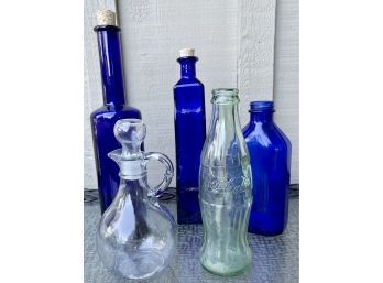 Bottle Collection,  Vintage Genuine Phillips Bottle, Small Coca Cola Bottle And Clear Glass Cruet