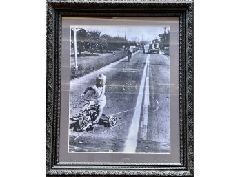 Blacks & White Boy On Tricycle Print With Decorative Resin Frame