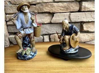 (2) Vintage Porcelain Mudmen With (1) Wooden Base