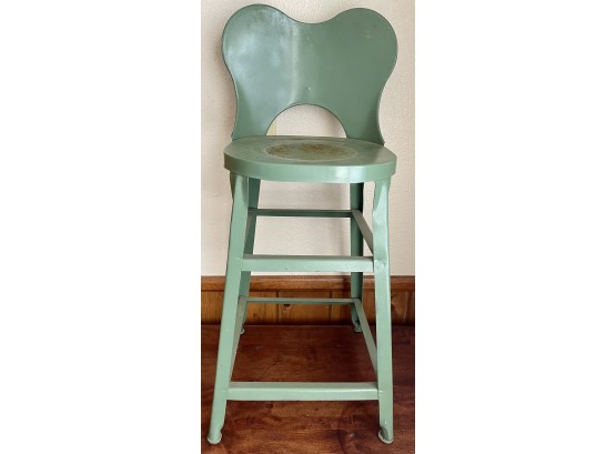 Vintage Top Most Metal Green Painted Sweetheart Back Chair