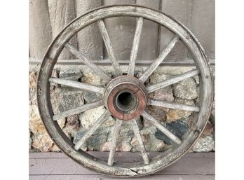 Antique Primitive Wood And Metal Wagon Wheel