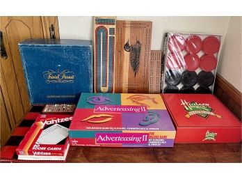 Collection Of Games - Cribbage, Trivial Pursuit, Adverteasing II, Huskers Trivia, Yahtzee, Checkers, And More