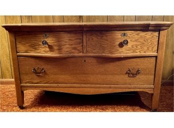 Solid Oak Low Boy 3 Dove Tail Drawer Dresser, No Key