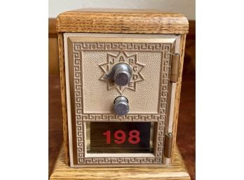 American Device 1966 Post Office Box Oak Wood Coin Bank With Brass Door