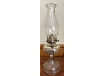 Antique Queen Anne No. 2 Clear Pressed Glass Hurricane Oil Lamp Scovill MFG. Co. With Globe