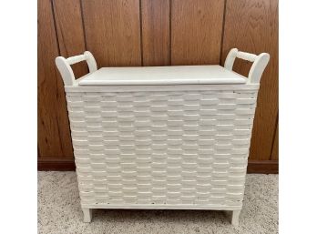 Vintage White Wood And Wicker Hamper