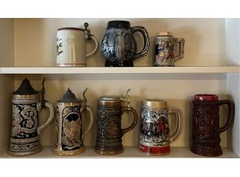 Collection Of Assorted Size Steins - Budwiser, Olympia Beer, Germany, And More