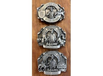 (3) Greeley Colorado Independence Stampede 1990, 1993, 1994 Siskiyou Pewter Belt Buckles Limited Editions