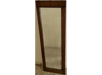 Large Antique Solid Oak Framed Beveled Mirror With 3 Hook Hanger