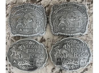 (4) Hesston National Finals Rodeo Adult Belt Buckles - 1996 & 1997 With Paperwork