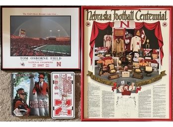 Nebraska Huskers Memorabilia - 100 Years Of Tradition, National Champs 1997 Poster, 1995 Clock, And More