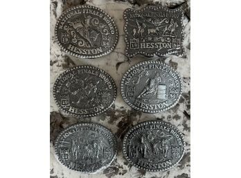 (6) Hesston National Finals Rodeo Belt Buckles - 1984 - 1987 - 1988 - 1989