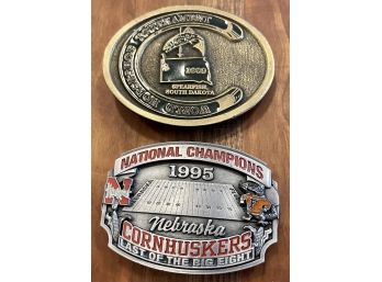 (2) Belt Buckles - Nebraska 1995 National Champions Siskiyou &  World Horseshoe Tournament Buckle 1989