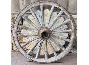 Antique Primitive Metal And Wood Wagon Wheel With Hub Spokes And, Decorative Wooden Accent