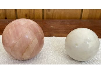 Pink Rose Quartz And A White Marble Decorative Spheres