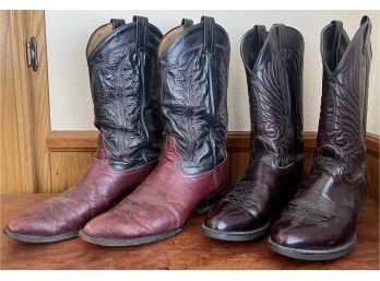 2 Pairs Of Cowboy Boots (1) Tony Lama 10.5 EE Red And Black (1) Leather Foot 11 D