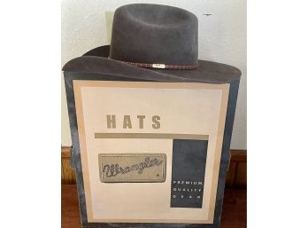 Wrangler Sheep Skin Leather Made In Texas 4x Beaver Quality Hat 7 1/4 W/ Original Box