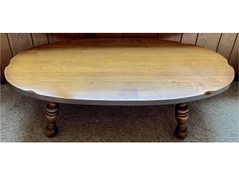 Mid-century Pine Oval Coffee Table With Round Turned Wood Legs