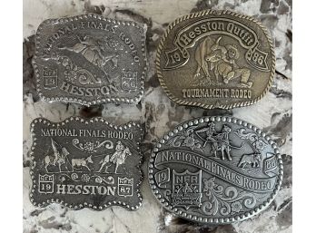 (4) Hesston NFR & Outfit Tournament Rodeo Belt Buckles - 1986 - 1987 - 1988