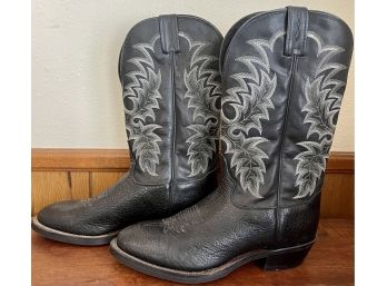 Pair Of Tony Lama Black And Gray Stitched Leather Cowboy Boots Size 12 D