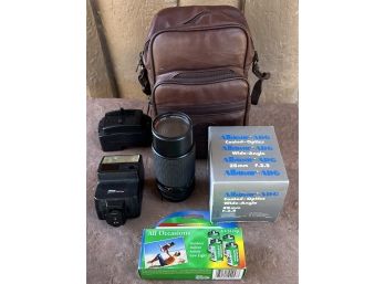 Camera Accessory Lot - Albinar 28mm Lens, Albinar 81-can-ir Flash, Diamond Camera Bag And More