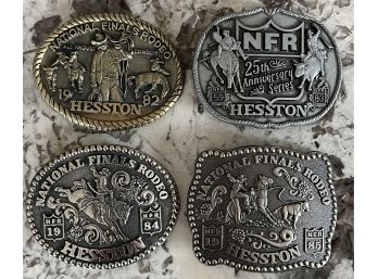 (4) Hesston National Finals Rodeo Belt Buckles - 1982 - 1983 - 1984 - 1985